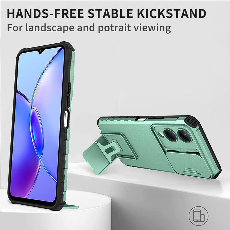 Phone Case For Vivo Y17S With Slide Camera Lens Cover Shockproof Armor Kickstand Case