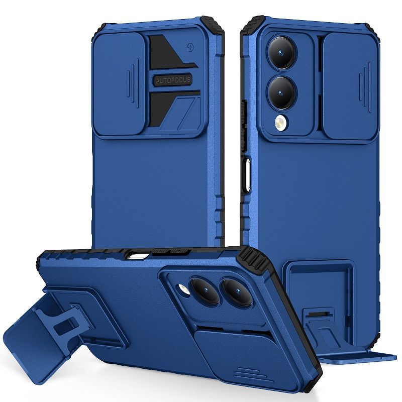 Phone Case For Vivo Y17S With Slide Camera Lens Cover Shockproof Armor Kickstand Case