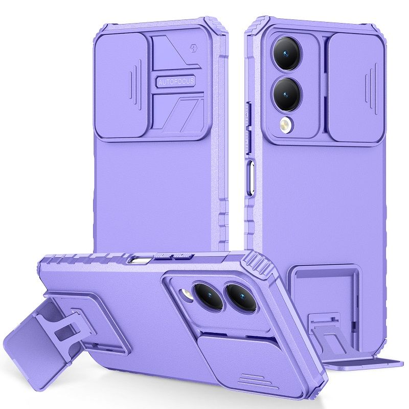 Phone Case For Vivo Y17S With Slide Camera Lens Cover Shockproof Armor Kickstand Case