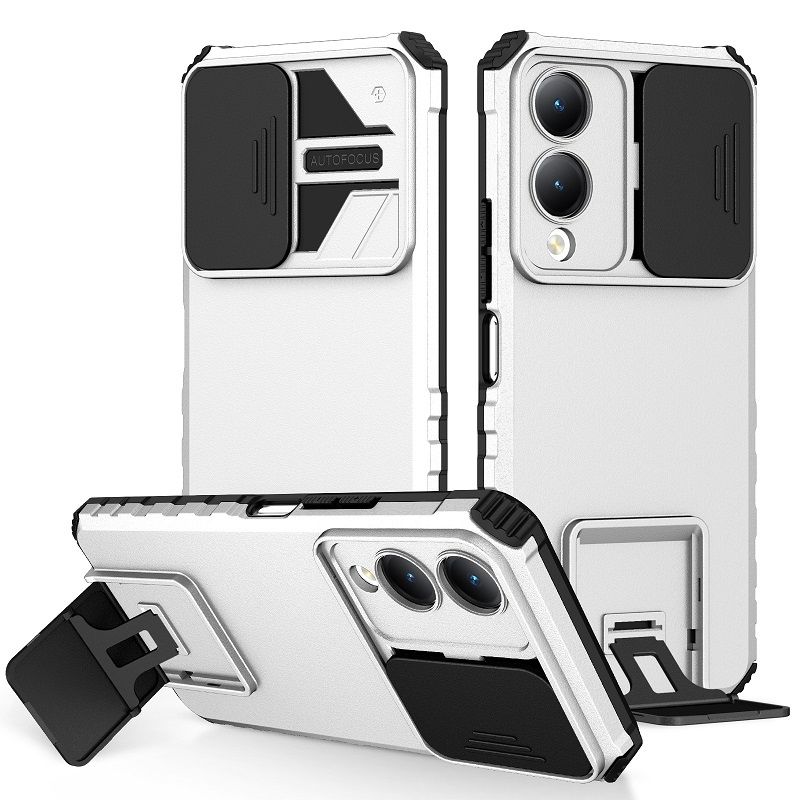 Phone Case For Vivo Y17S With Slide Camera Lens Cover Shockproof Armor Kickstand Case