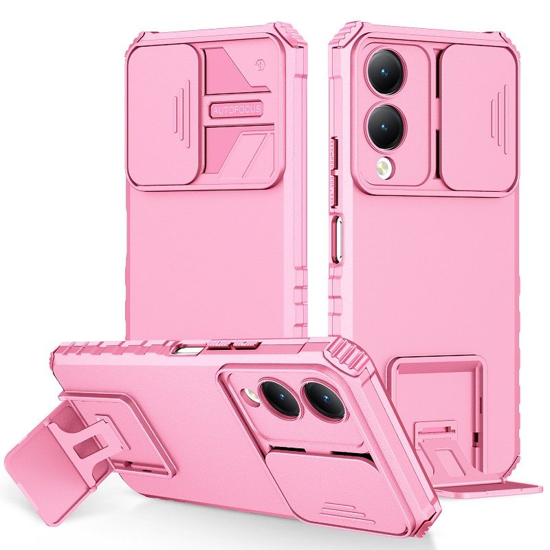 Phone Case For Vivo Y17S With Slide Camera Lens Cover Shockproof Armor Kickstand Case