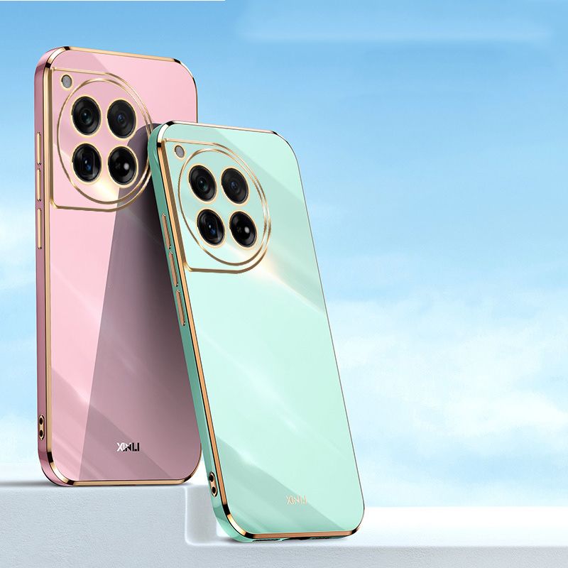 Phone Case for OnePlus 12 Shockproof Bumper Colourful Straight Edge Plating Silicone Cover