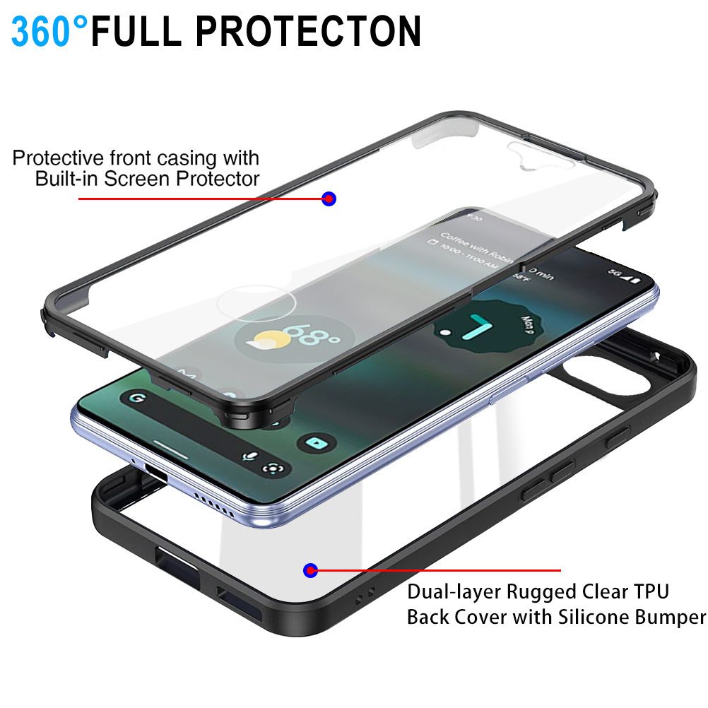 Phone Case for [Google Pixel 6a 5G] 360 Degree Full Protection Transparent Back Cover Built-in Screen Protector