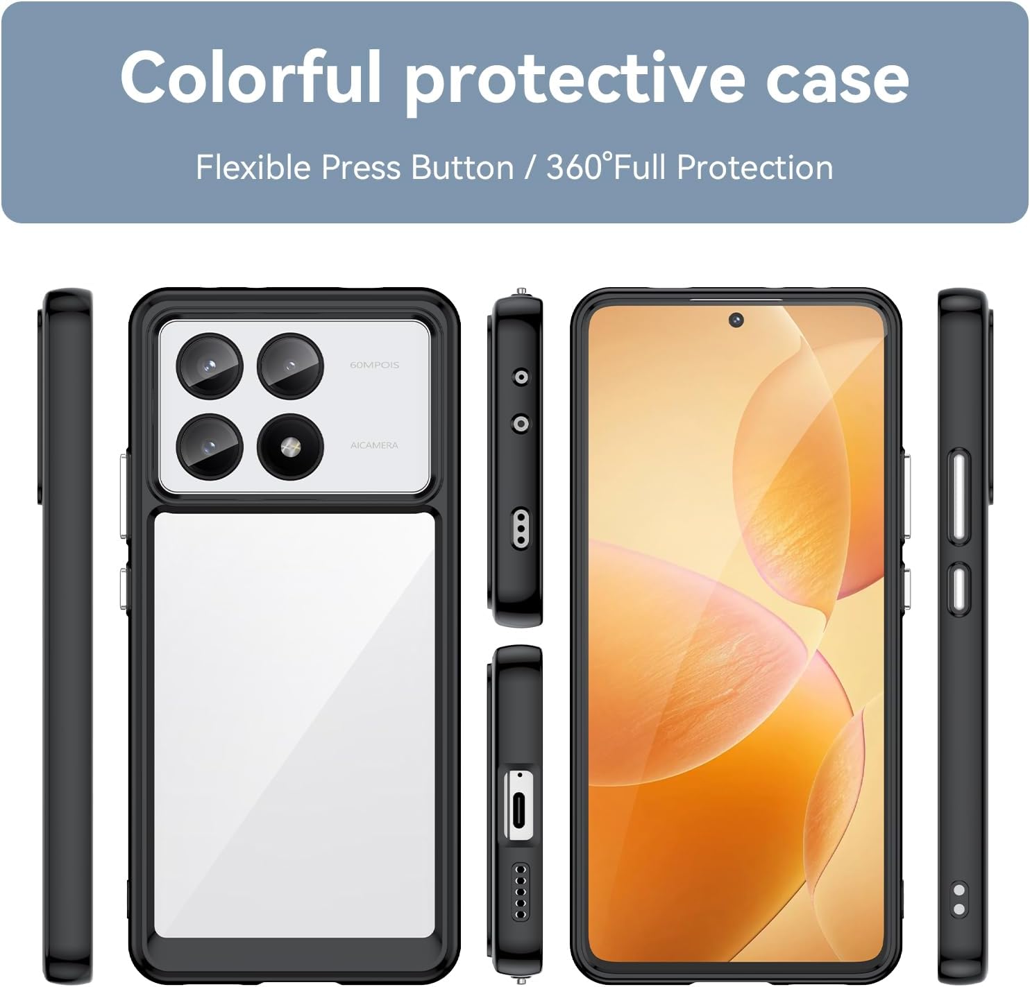 Phone Case For Xiaomi POCO X6 Pro 5G , Transparent Rigid PC Back and Soft TPU Cushioning Protective Cover