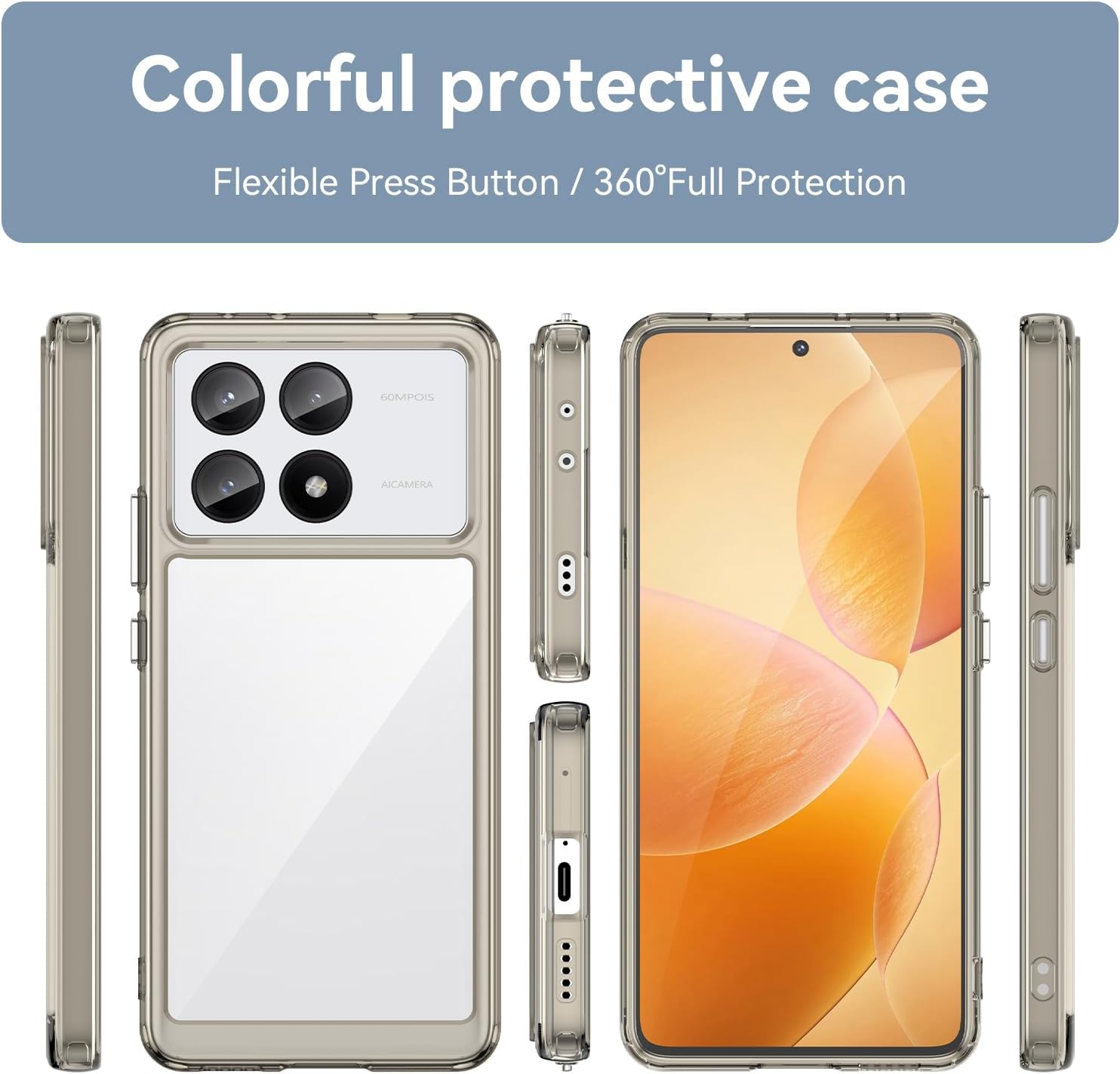 Phone Case For Xiaomi POCO X6 Pro 5G , Transparent Rigid PC Back and Soft TPU Cushioning Protective Cover