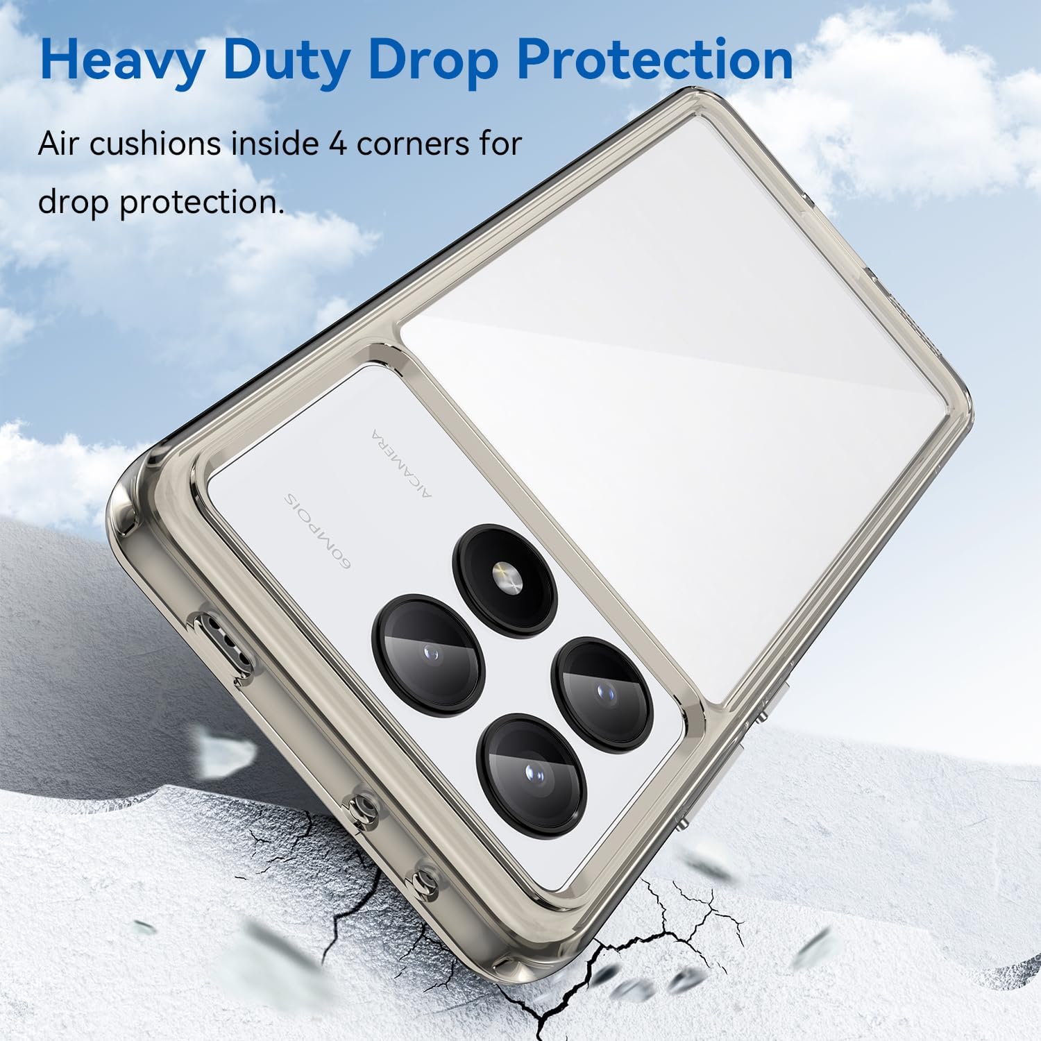 Phone Case For Xiaomi POCO X6 Pro 5G , Transparent Rigid PC Back and Soft TPU Cushioning Protective Cover