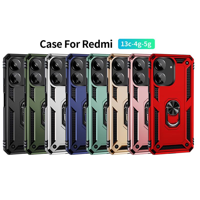 Phone Case For Xiaomi Redmi 13C Cover Drop Shock with 360 Metal Swivel Ring Bracket
