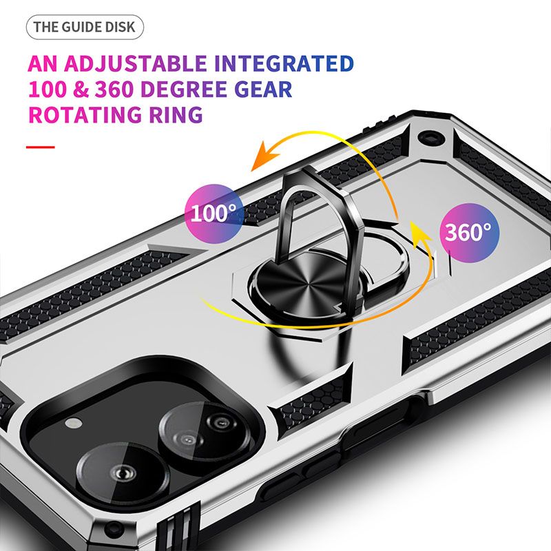 Phone Case For Xiaomi Redmi 13C Cover Drop Shock with 360 Metal Swivel Ring Bracket