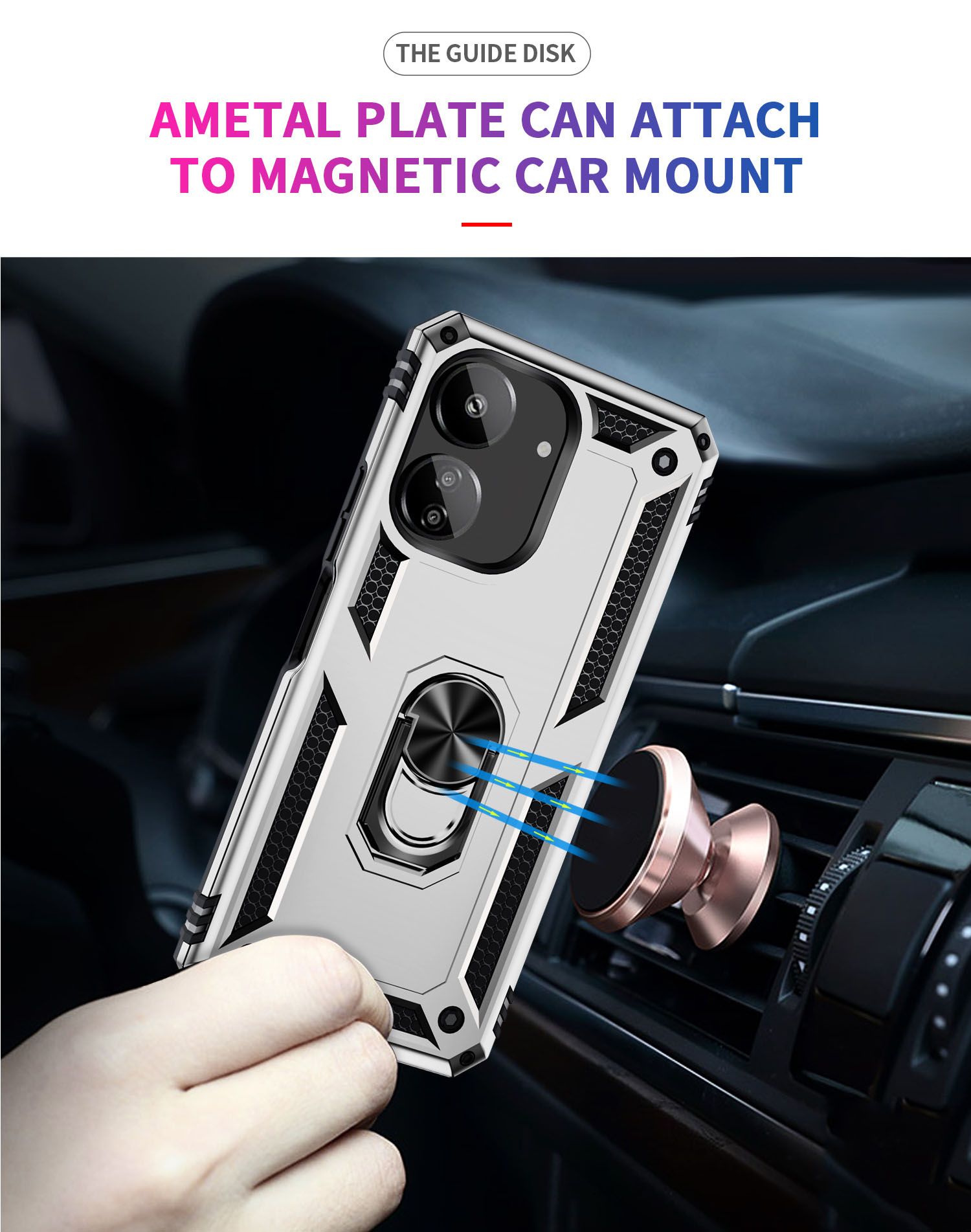Phone Case For Xiaomi Redmi 13C Cover Drop Shock with 360 Metal Swivel Ring Bracket