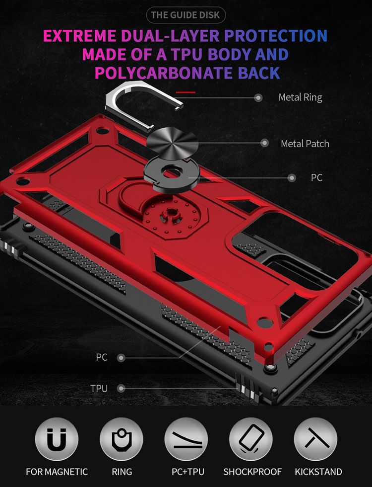 Phone Case For Samsung Galaxy Note 20 Ultra Cover Drop Shock with 360 Metal Swivel Ring Bracket