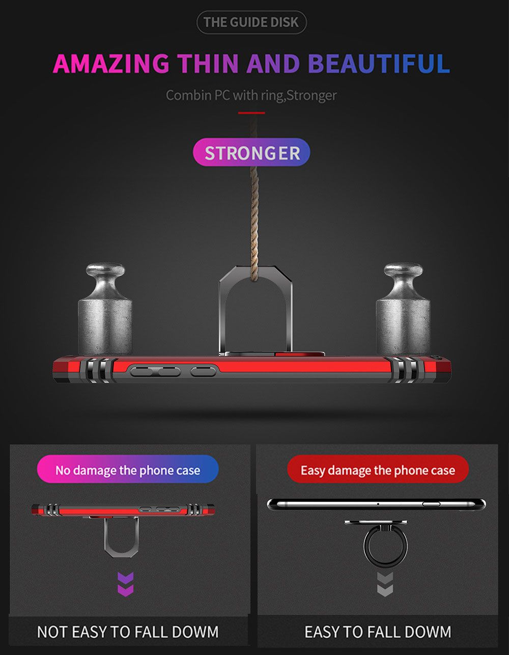 Phone Case For Huawei P30 Lite/Nova 4e Cover Drop Shock with 360 Metal Swivel Ring Bracket