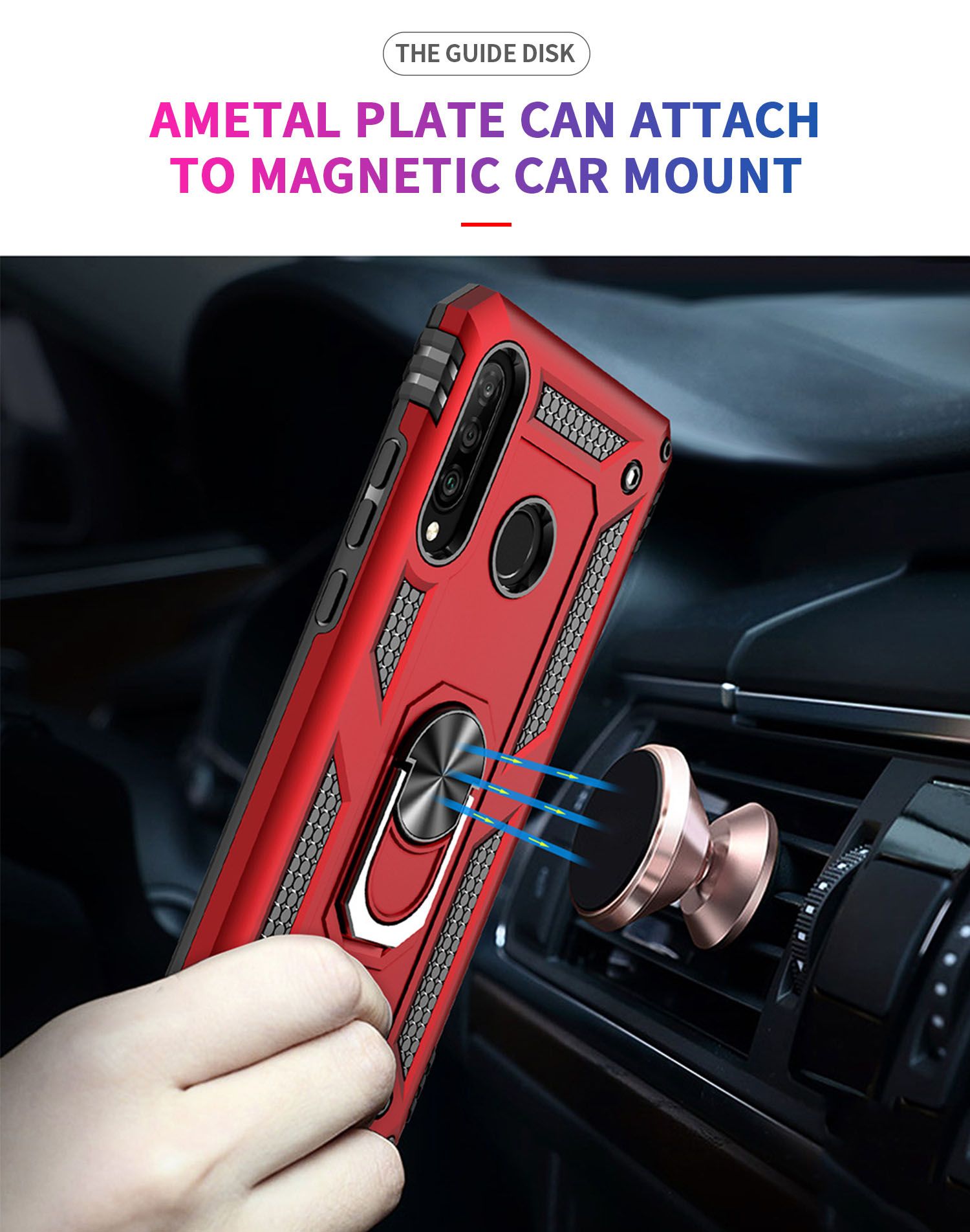 Phone Case For Huawei P30 Lite/Nova 4e Cover Drop Shock with 360 Metal Swivel Ring Bracket