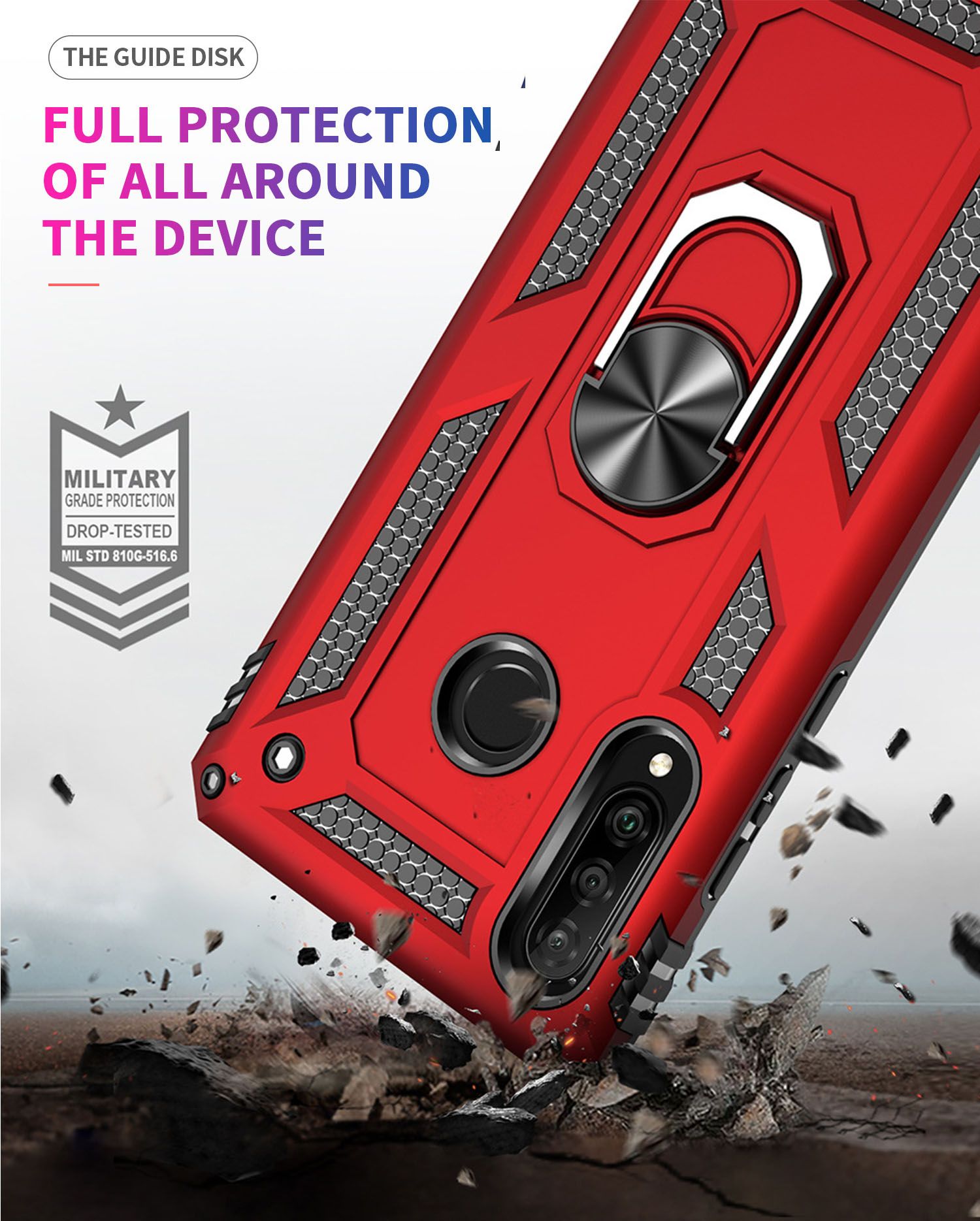 Phone Case For Huawei P30 Lite/Nova 4e Cover Drop Shock with 360 Metal Swivel Ring Bracket