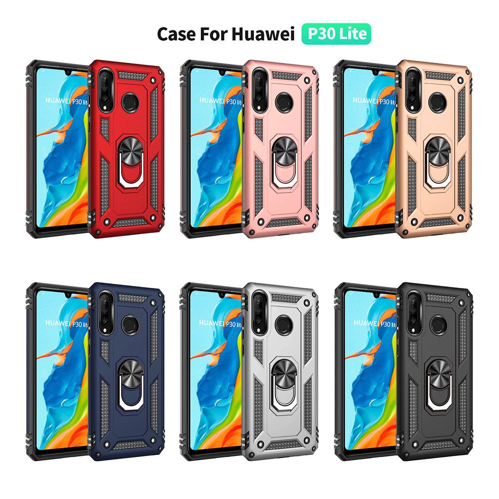 Phone Case For Huawei P30 Lite/Nova 4e Cover Drop Shock with 360 Metal Swivel Ring Bracket
