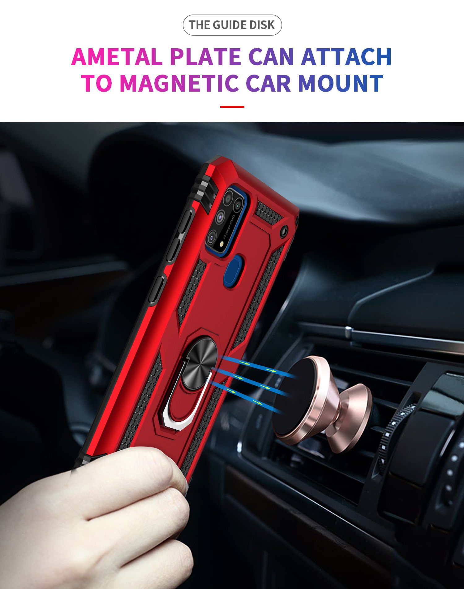 Phone Case For Samsung Galaxy M31/M21/M31 Prime/M30S Drop Shock with 360 Metal Swivel Ring Bracket Cover