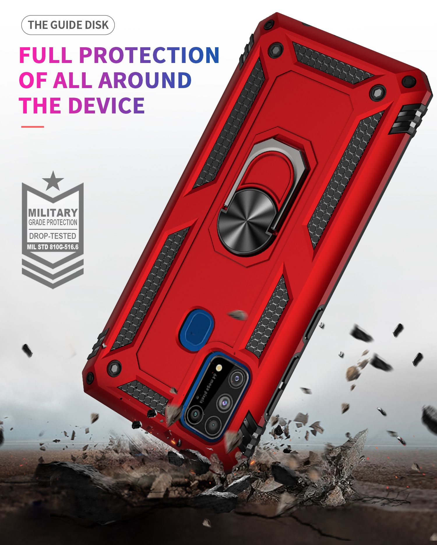 Phone Case For Samsung Galaxy M31/M21/M31 Prime/M30S Drop Shock with 360 Metal Swivel Ring Bracket Cover
