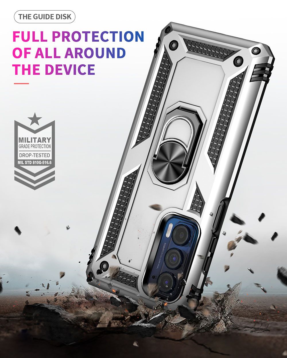 Phone Case For Motorola Edge 2021/Moto Edge (2021) Drop Shock with 360 Metal Swivel Ring Bracket Cover