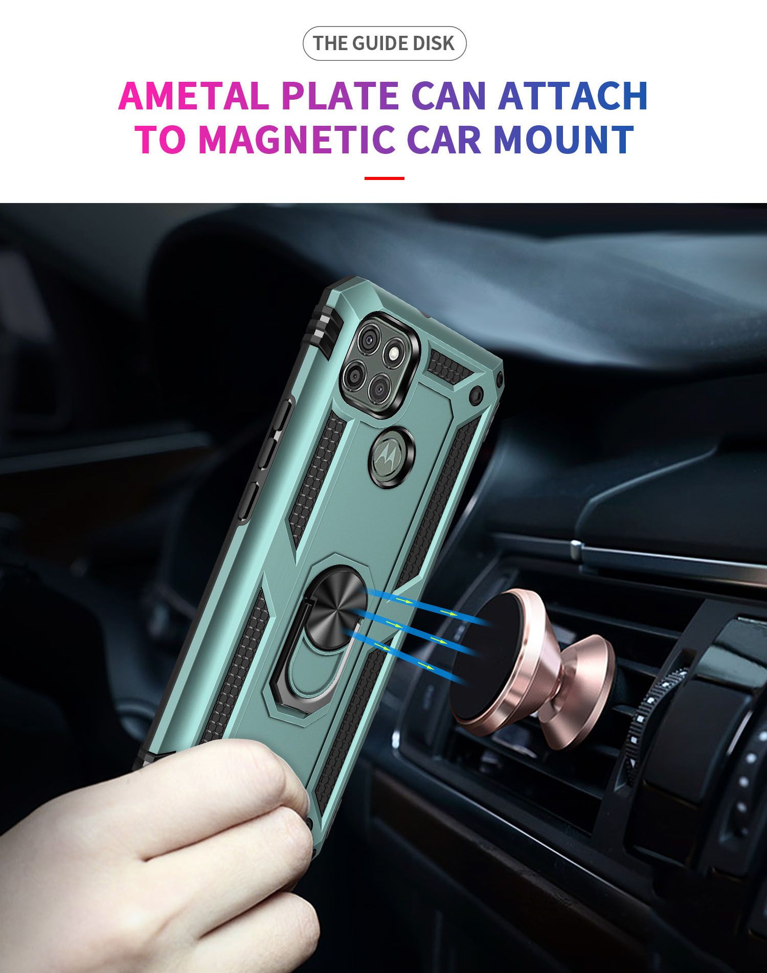 Phone Case For Motorola G9 Power/Moto G9 Power Drop Shock with 360 Metal Swivel Ring Bracket Cover