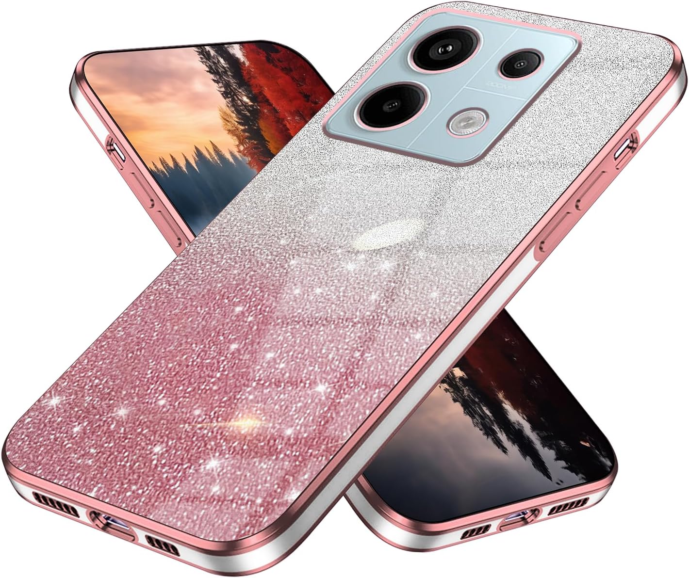 Phone Case for Xiaomi Redmi Note 13 Pro 5G (Not 4G) Glitter Transparent Silicone Electroplated Protective Shockproof 2 in 1 Girl Case