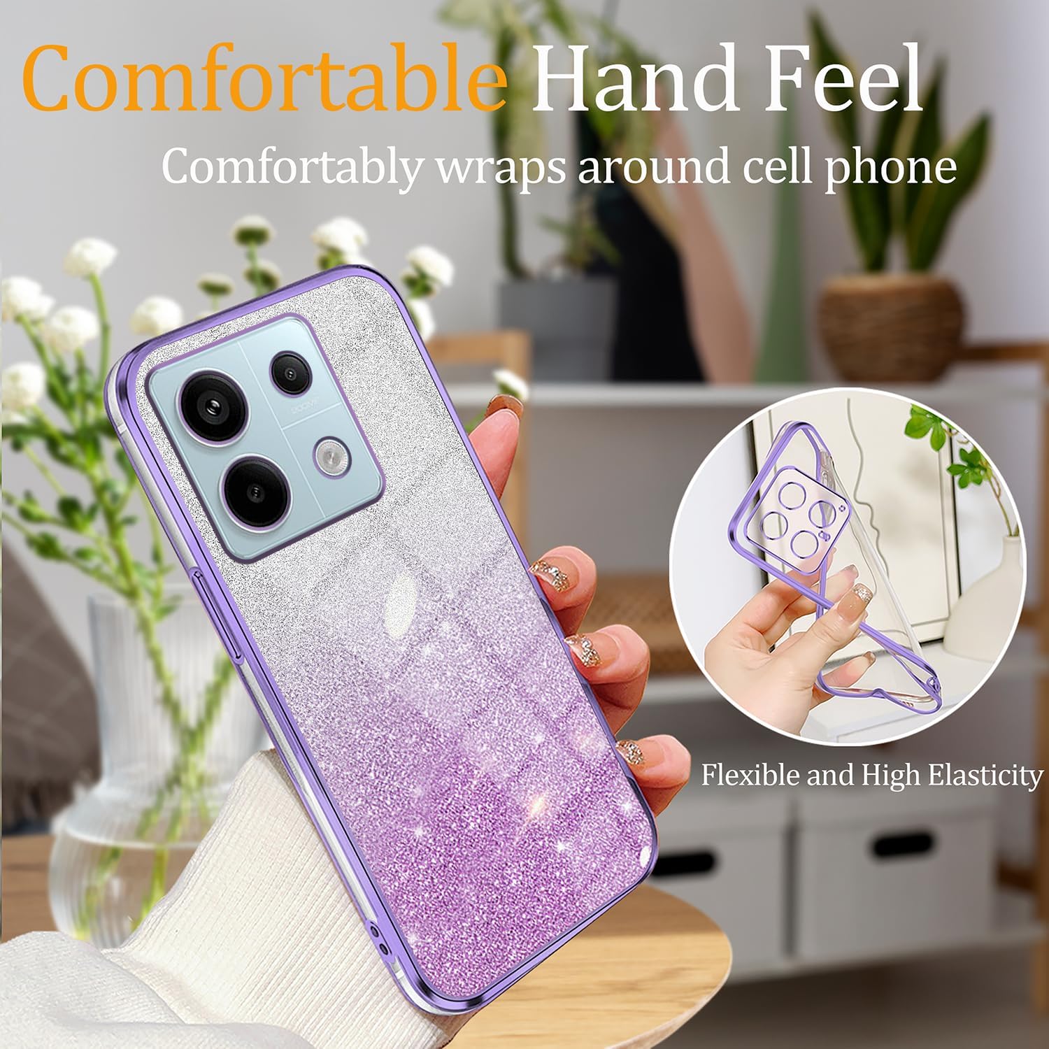 Phone Case for Xiaomi Redmi Note 13 Pro 5G (Not 4G) Glitter Transparent Silicone Electroplated Protective Shockproof 2 in 1 Girl Case