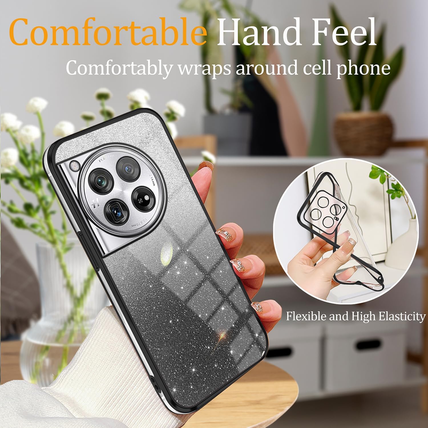 Phone Case for OnePlus 12 5G,OnePlus 12R Glitter Transparent Silicone Electroplated Protective Shockproof Cover