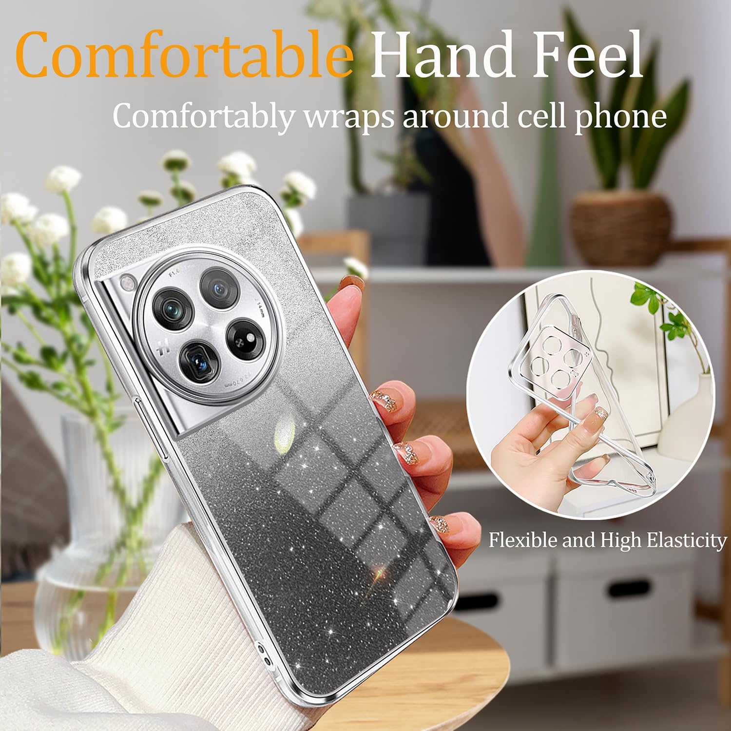 Phone Case for OnePlus 12 5G,OnePlus 12R Glitter Transparent Silicone Electroplated Protective Shockproof Cover