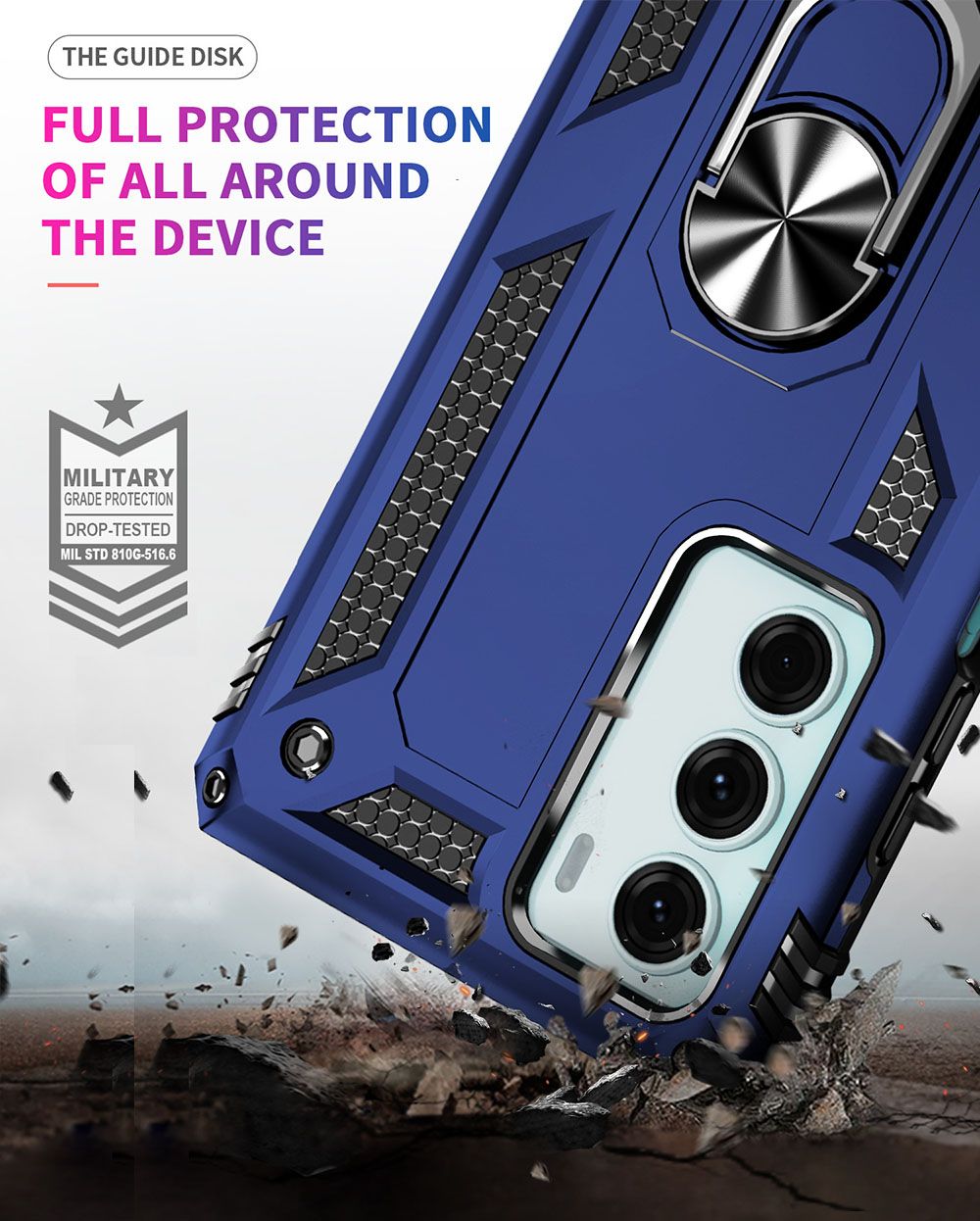 Phone Case For Motorola Edge S30/Moto G200 5G Drop Shock with 360 Metal Swivel Ring Bracket Cover