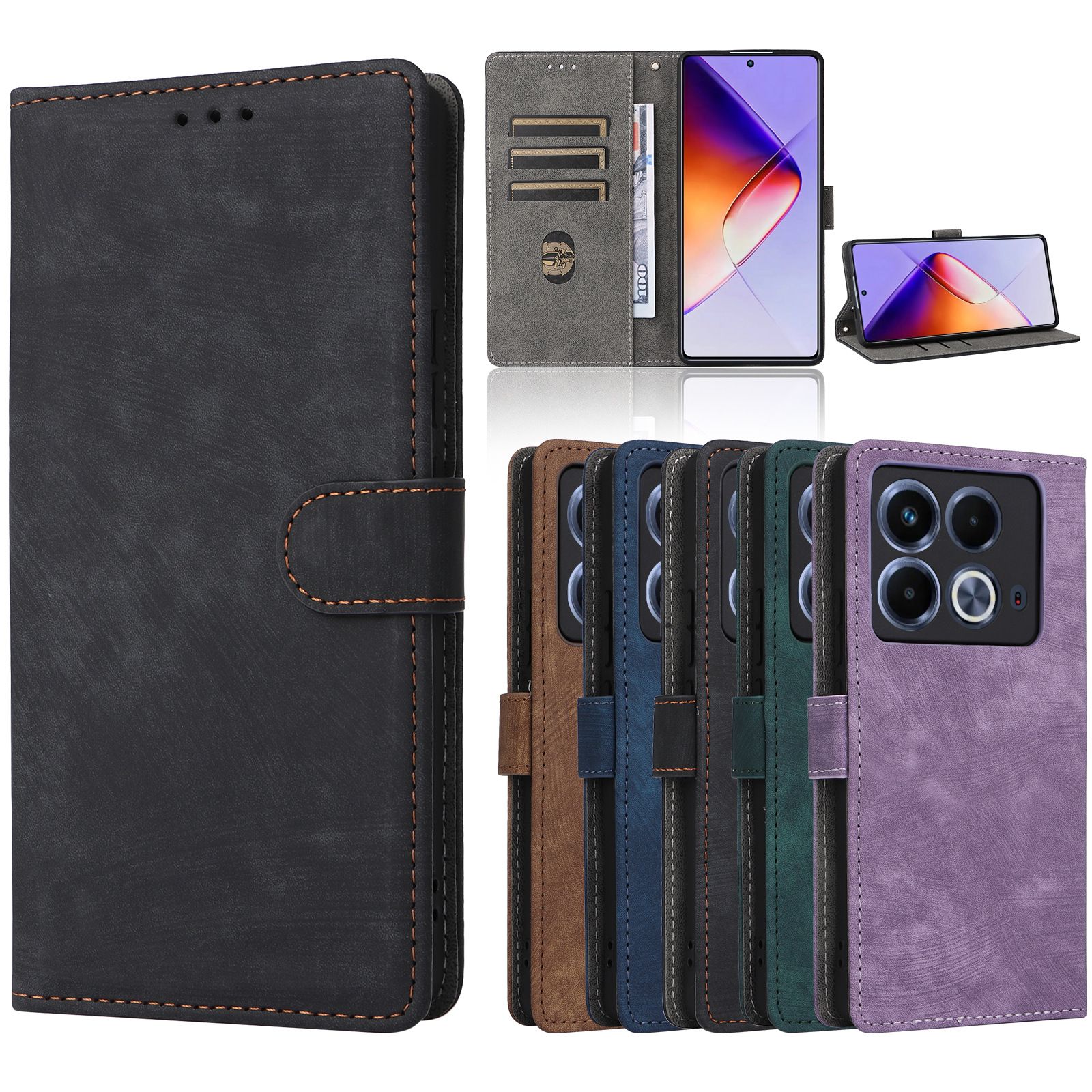 Flip Cover for Infinix Note 40 4G PU Leather Phone Case Full-Body Protection Shockproof [RFID Blocking] Wallet Cover With Hand Strap