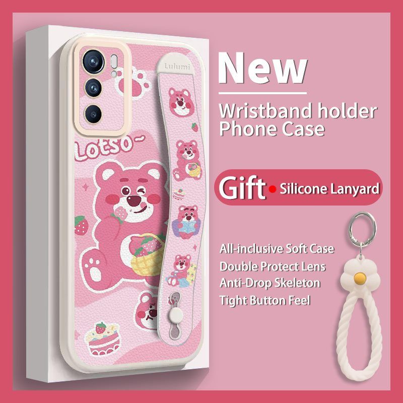 Wrist Strap Silicone Shockproof Bumper Phone Case For OPPO Reno 6 5G, Cute Young Fashion Protective Case