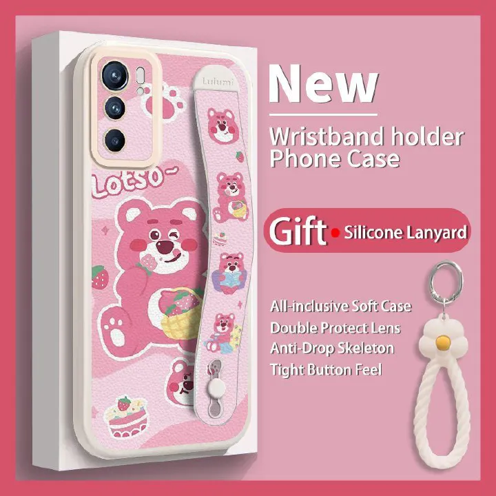 Wrist Strap Silicone Shockproof Bumper Phone Case For OPPO Reno 6 5G, Cute Young Fashion Protective Case