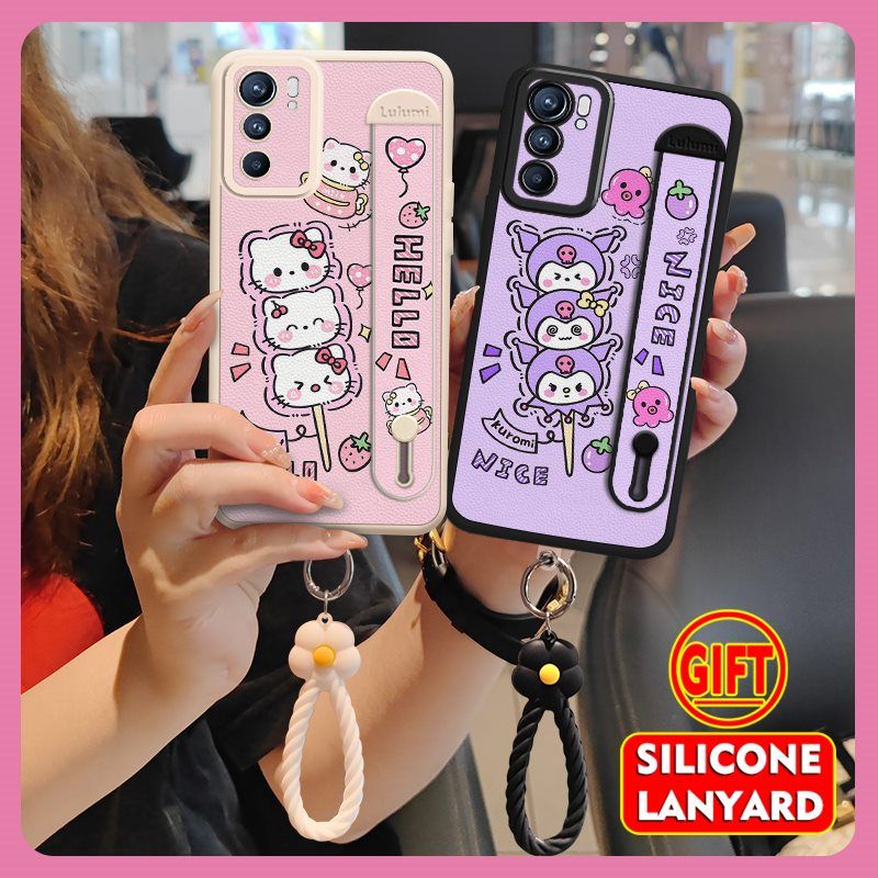 Wrist Strap Silicone Shockproof Bumper Phone Case For OPPO Reno 6 5G, Cute Young Fashion Protective Case