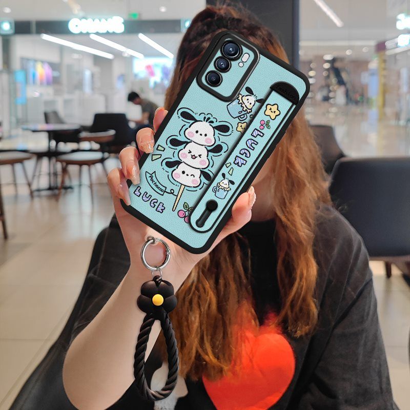 Wrist Strap Silicone Shockproof Bumper Phone Case For OPPO Reno 6 5G, Cute Young Fashion Protective Case
