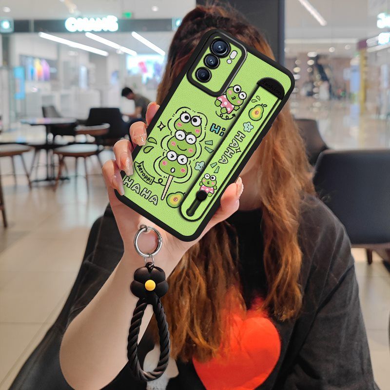 Wrist Strap Silicone Shockproof Bumper Phone Case For OPPO Reno 6 5G, Cute Young Fashion Protective Case