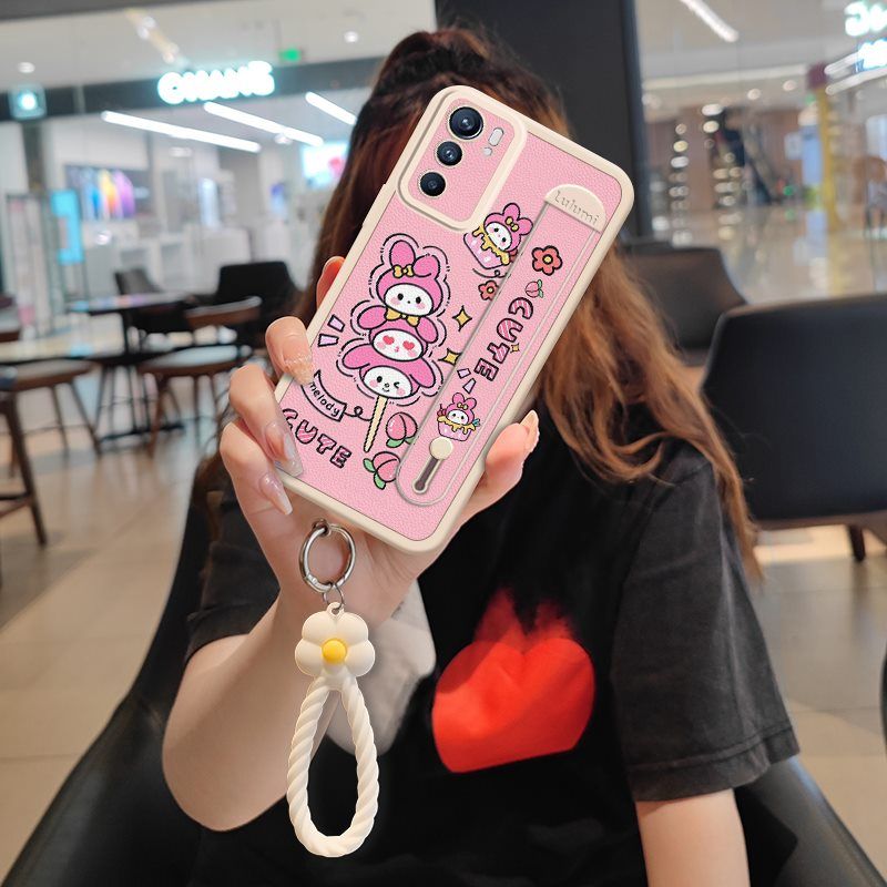 Wrist Strap Silicone Shockproof Bumper Phone Case For OPPO Reno 6 5G, Cute Young Fashion Protective Case