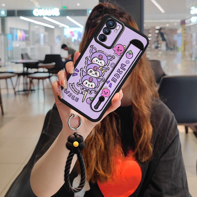 Wrist Strap Silicone Shockproof Bumper Phone Case For OPPO Reno 6 5G, Cute Young Fashion Protective Case