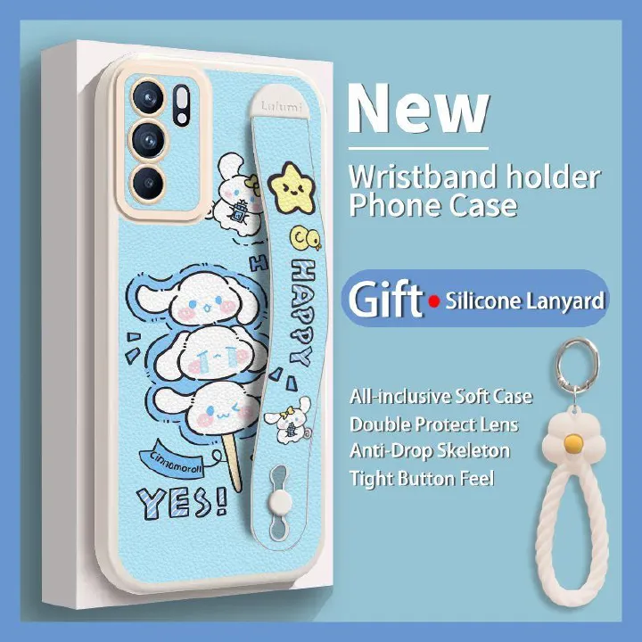 Wrist Strap Silicone Shockproof Bumper Phone Case For OPPO Reno 6 Pro 5G, Cute Young Fashion Protective Case