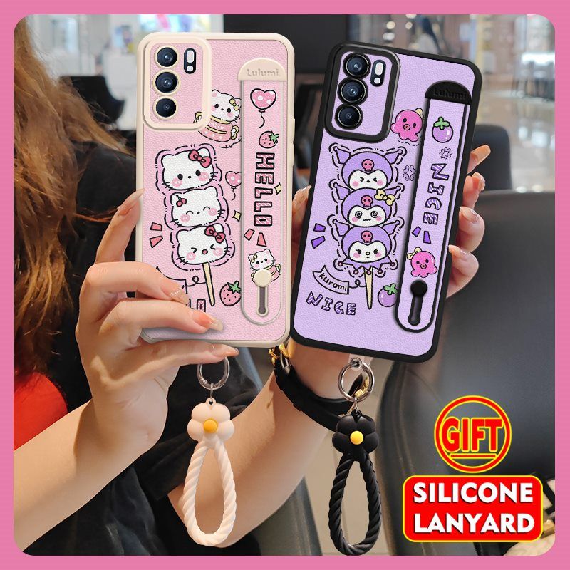 Wrist Strap Silicone Shockproof Bumper Phone Case For OPPO Reno 6 Pro 5G, Cute Young Fashion Protective Case
