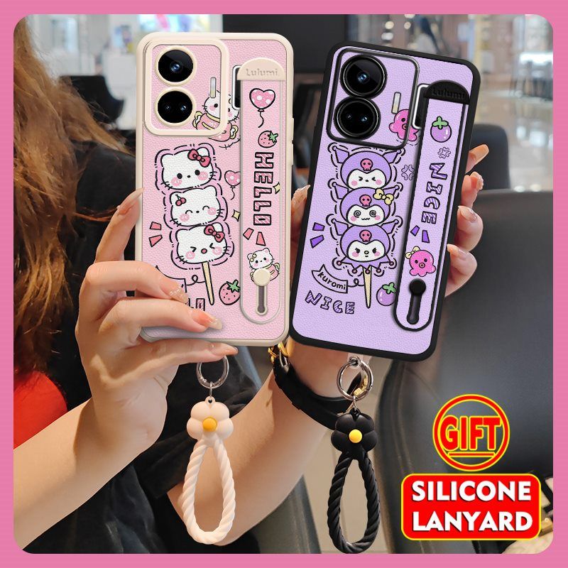 Wrist Strap Silicone Shockproof Bumper Phone Case For OPPO Realme GT Neo 5/ Realme GT3, Cute Young Fashion Protective Case