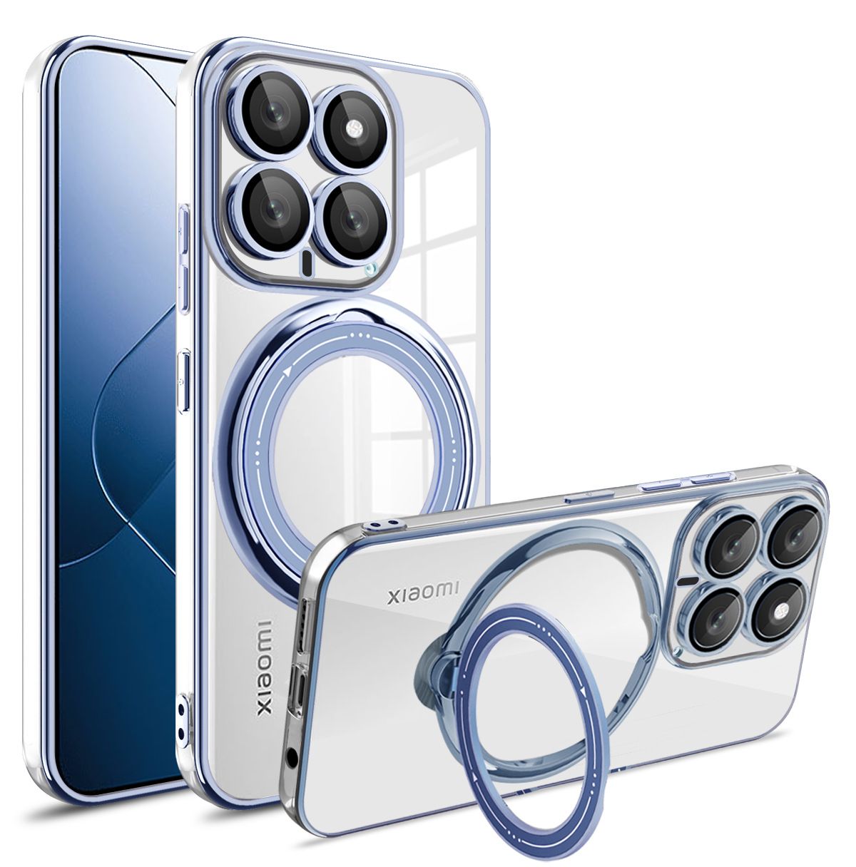 Phone Cover for Xiaomi 14 5G Cover Rotating Stand Electroplated Carbon Fibre Protective Case