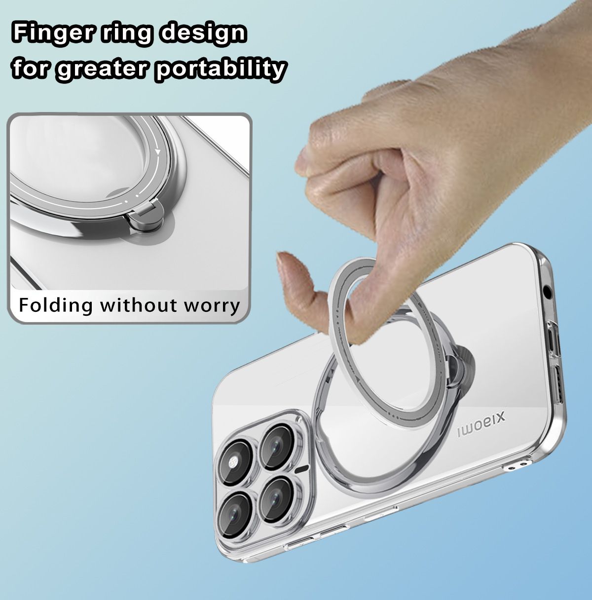 Phone Cover for Xiaomi 14 5G Cover Rotating Stand Electroplated Carbon Fibre Protective Case