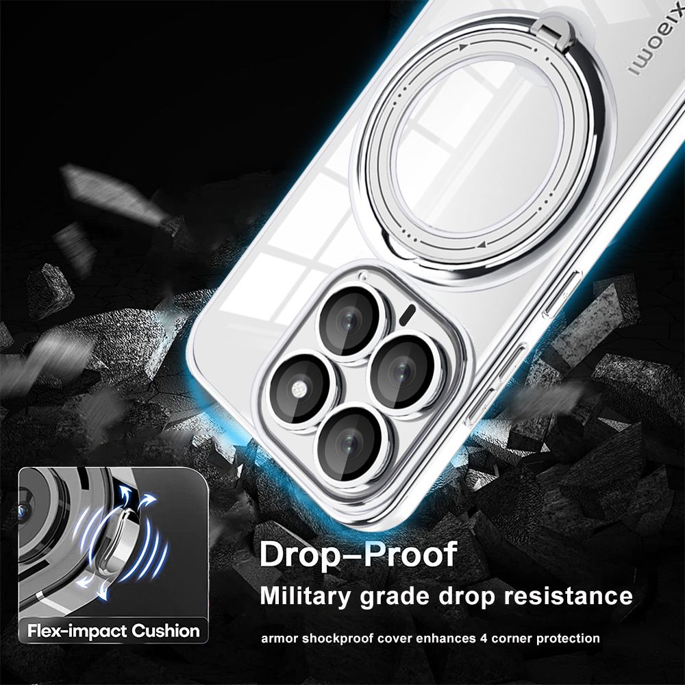 Phone Cover for Xiaomi 14 5G Cover Rotating Stand Electroplated Carbon Fibre Protective Case