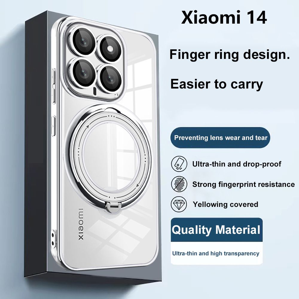 Phone Cover for Xiaomi 14 5G Cover Rotating Stand Electroplated Carbon Fibre Protective Case