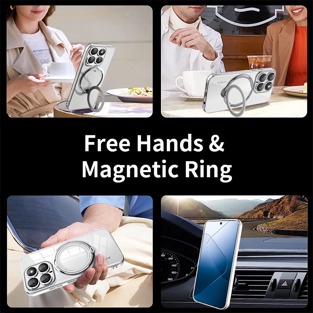 Phone Cover for Xiaomi 14 5G Cover Rotating Stand Electroplated Carbon Fibre Protective Case