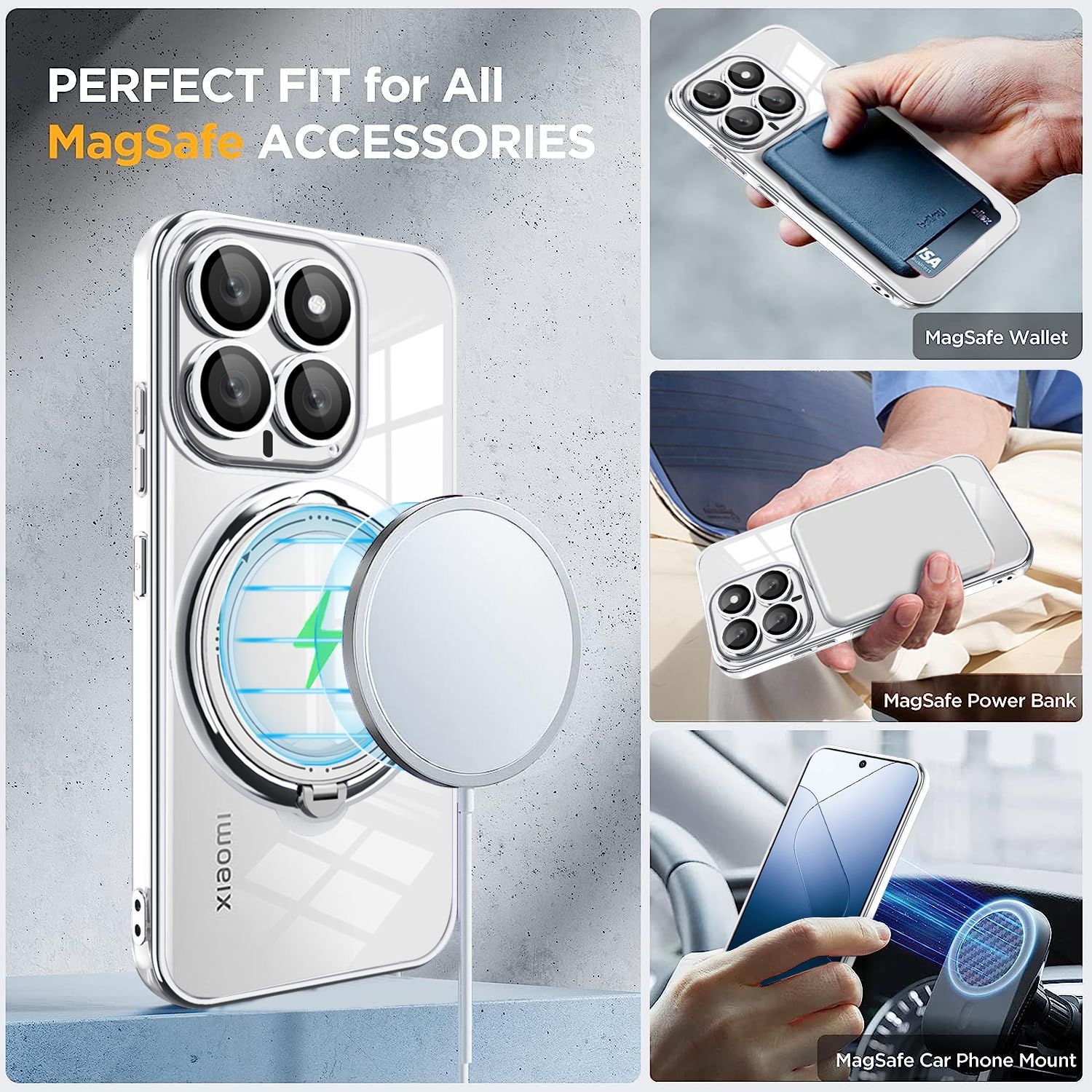 Phone Cover for Xiaomi 14 5G Cover Rotating Stand Electroplated Carbon Fibre Protective Case