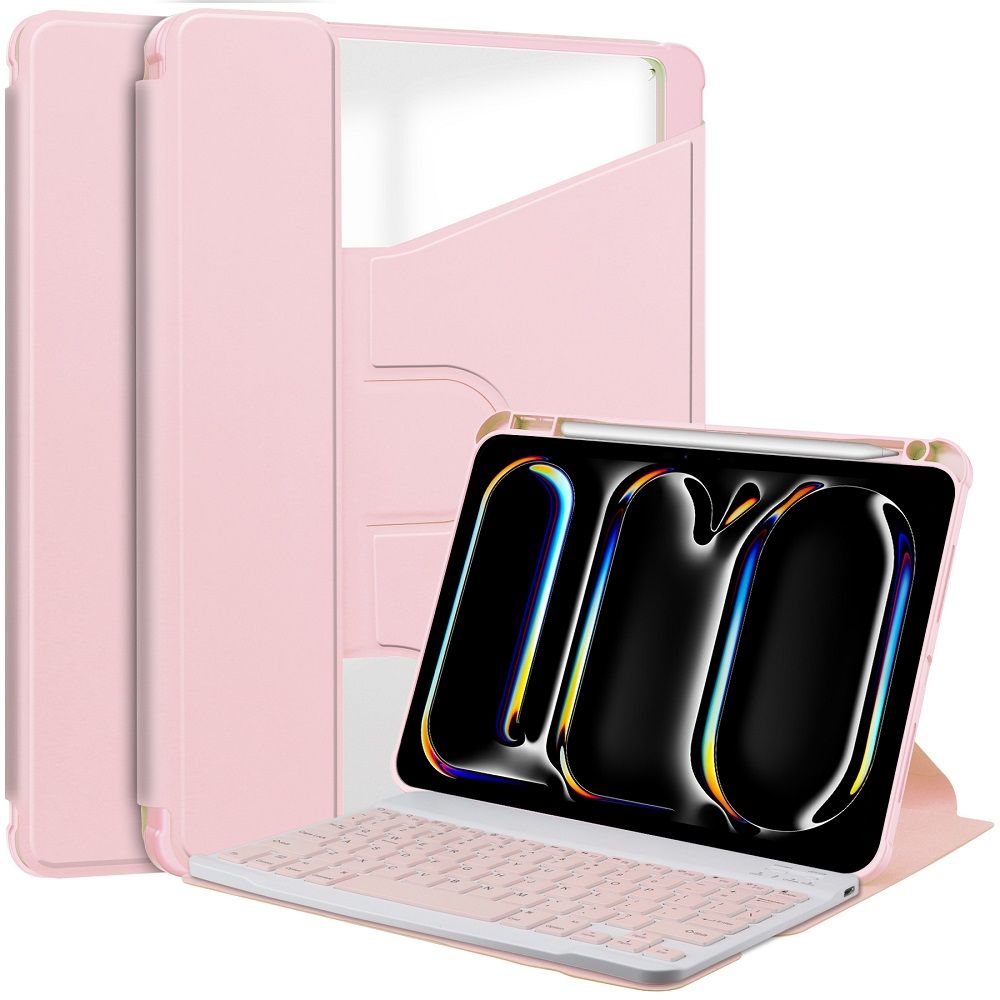 keyboard + Leather Tablet Case For Apple iPad Pro 13 (2024) , Shockproof Cover with Clear Back 360° Rotation Protective Cover