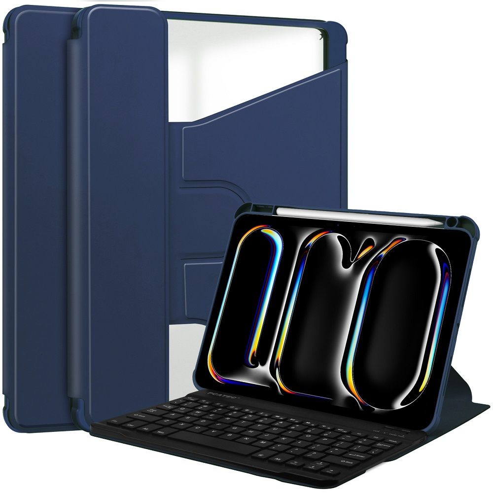 keyboard + Leather Tablet Case For Apple iPad Pro 13 (2024) , Shockproof Cover with Clear Back 360° Rotation Protective Cover