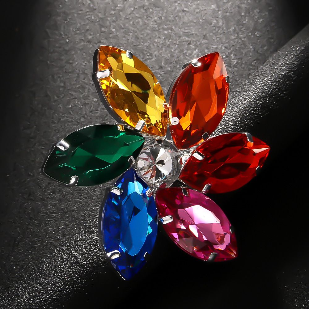 Seven Colours Flower Rhinestone Ring Fashion Open Ring Hand Jewellery Full Diamonds Accessories Ring