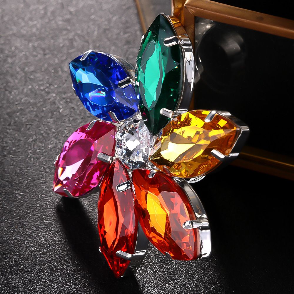 Seven Colours Flower Rhinestone Ring Fashion Open Ring Hand Jewellery Full Diamonds Accessories Ring