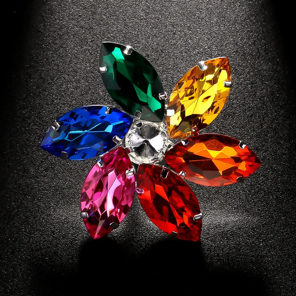 Seven Colours Flower Rhinestone Ring Fashion Open Ring Hand Jewellery Full Diamonds Accessories Ring
