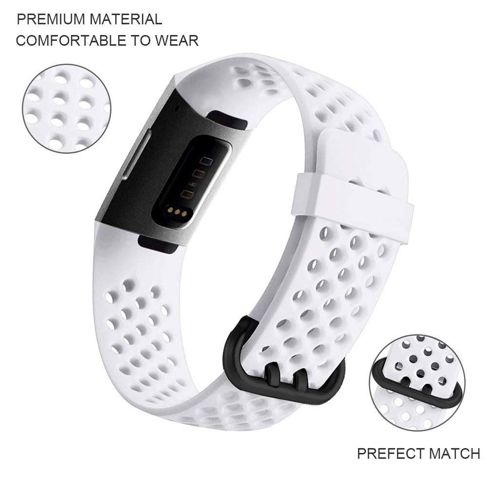 Strap for Fitbit Charge 3/Charge 4/Charge 3SE/Charge 4 SE Hole Breathable Band Charge 3 SE Sport Silicone Watch Band